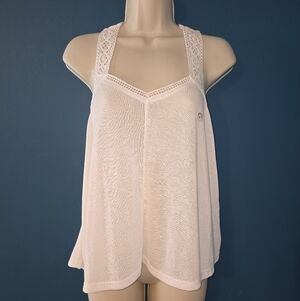 NWT (Flaw) Aeropostale White Linen Blended Tank Top w/ Crochet Straps, Small